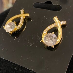 Gold tone earrings with faux rhinestones